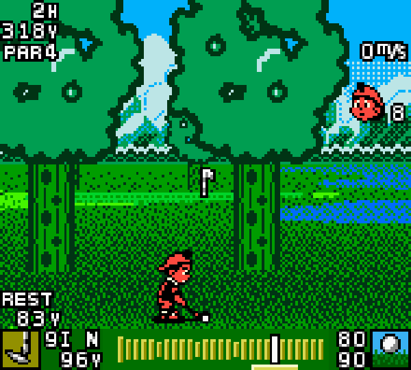 Golfing from in between some trees.