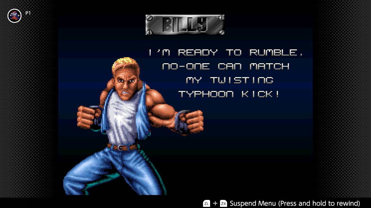 Billy Lee's character profile screen