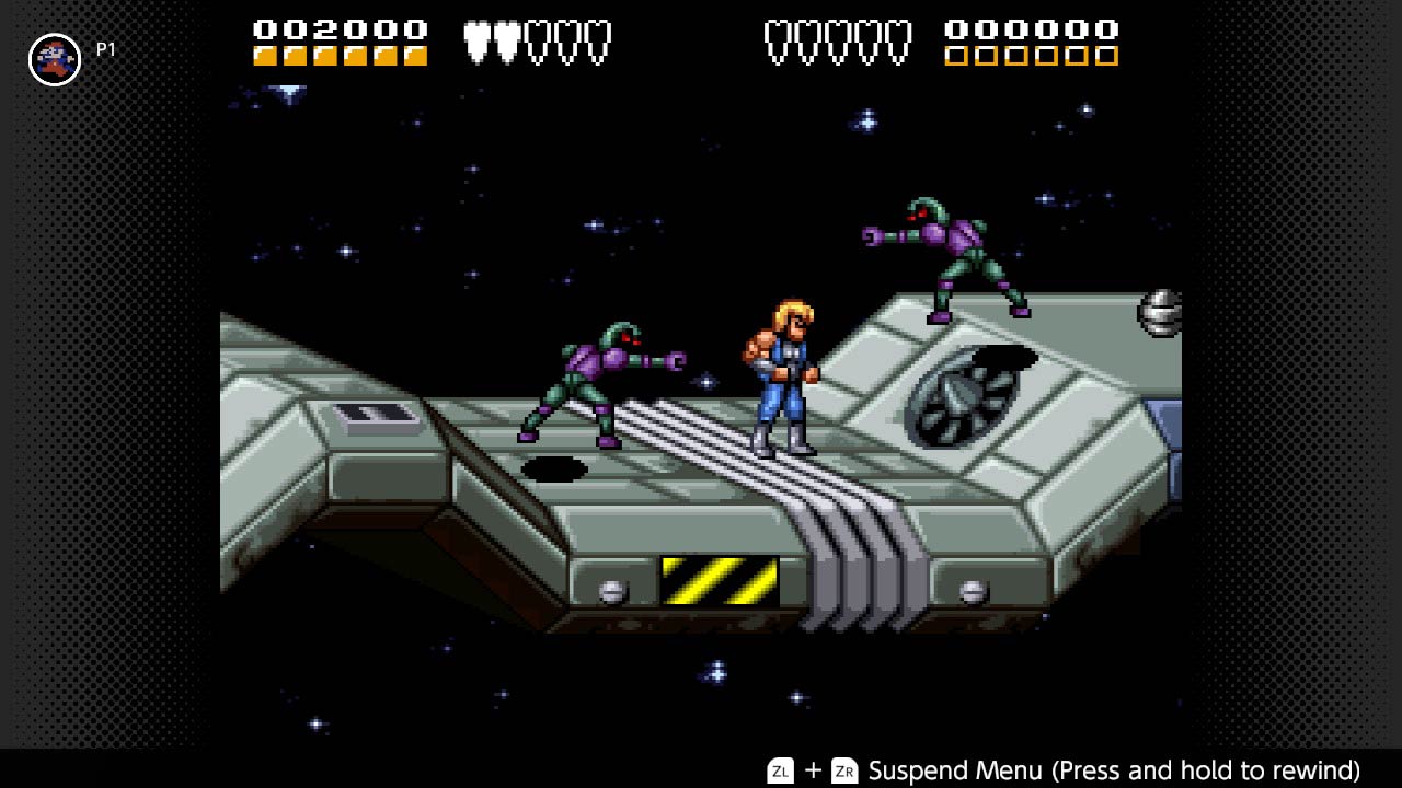 Screenshot of the robot enemies found in the first stage of Battletoads and Double Dragon